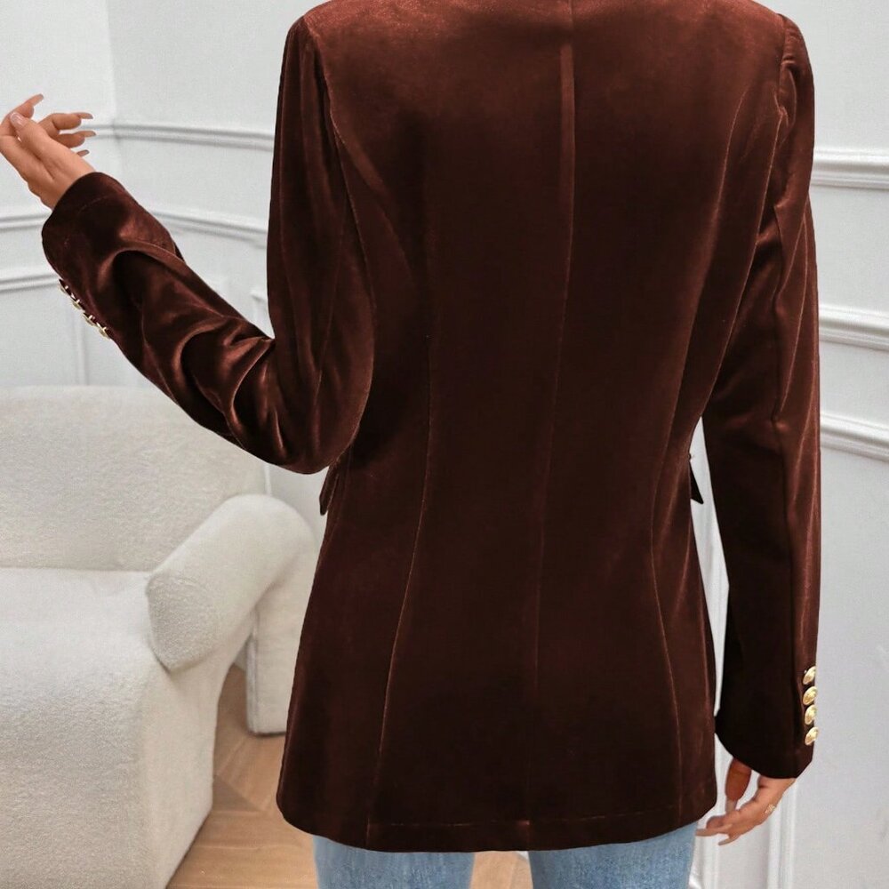 Brown Elegant Women's Velvet Blazer - Picture 2 of 8